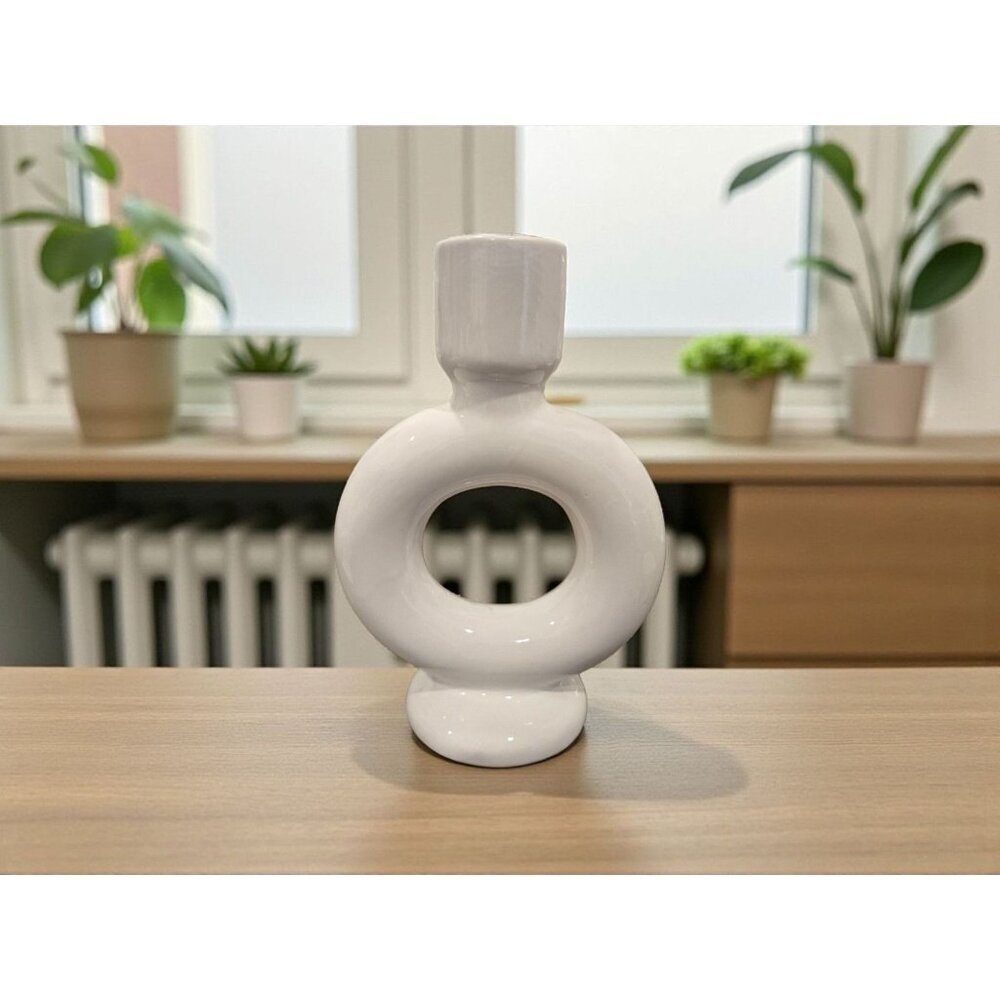 New MCM White Circle Round Modern Abstract Candle Holder Room Decor